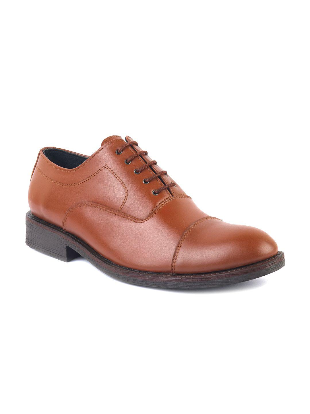 xhugoy men tan-brown solid leather formal oxfords
