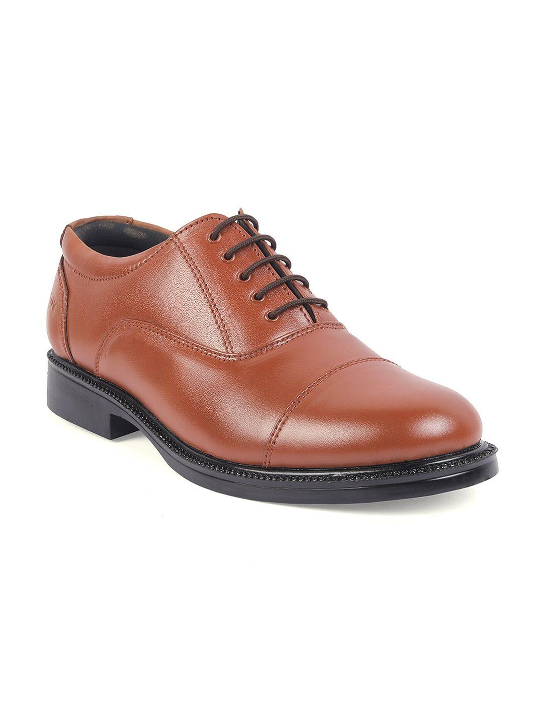 xhugoy men tan-coloured solid leather formal oxfords shoes