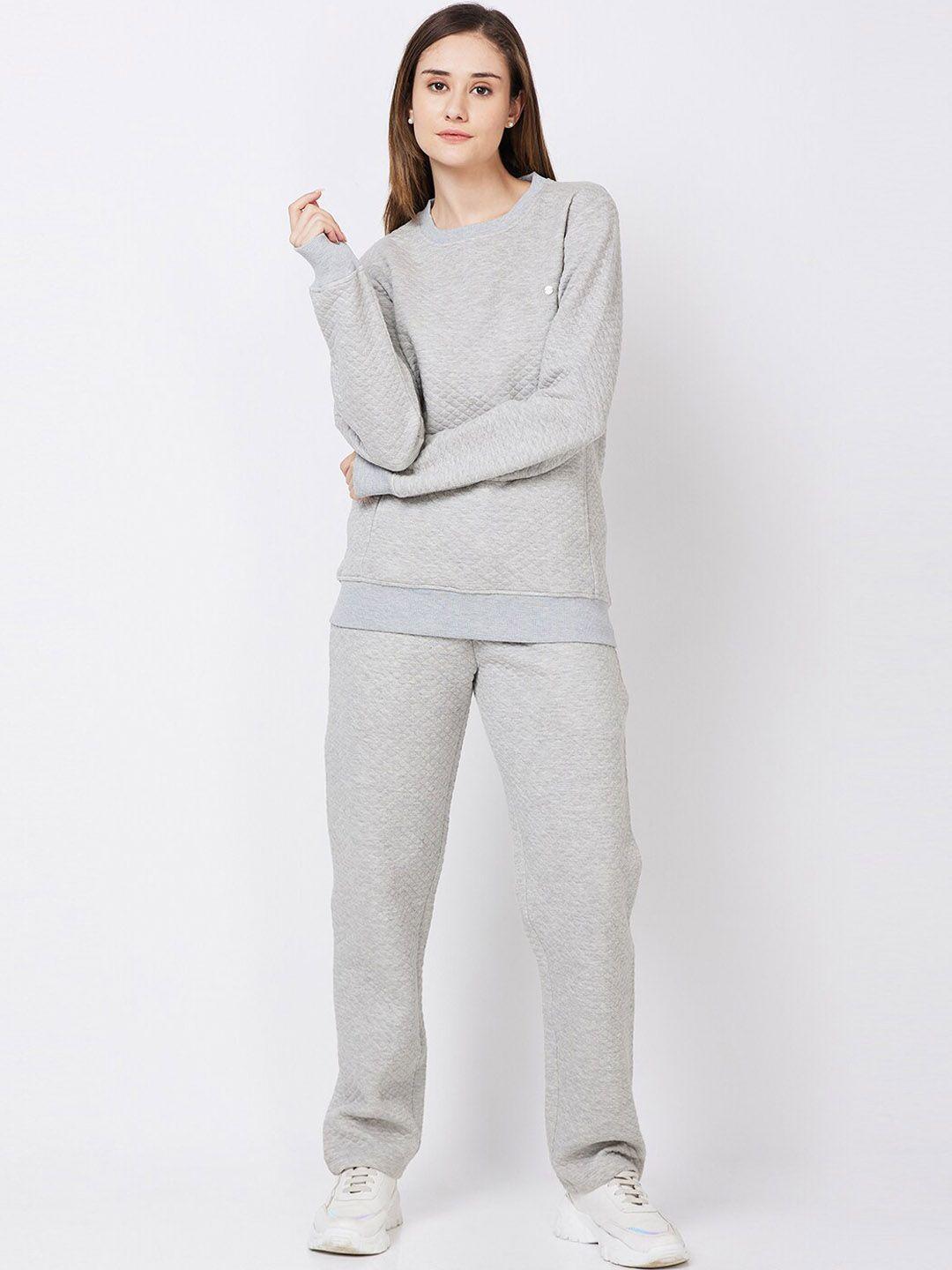 xin grey melange quilted velour tracksuits