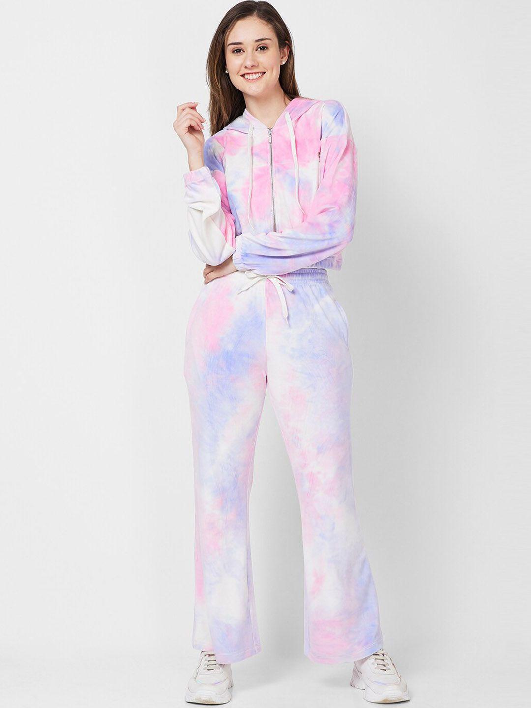 xin pink & blue tie & dye hooded velour tracksuits