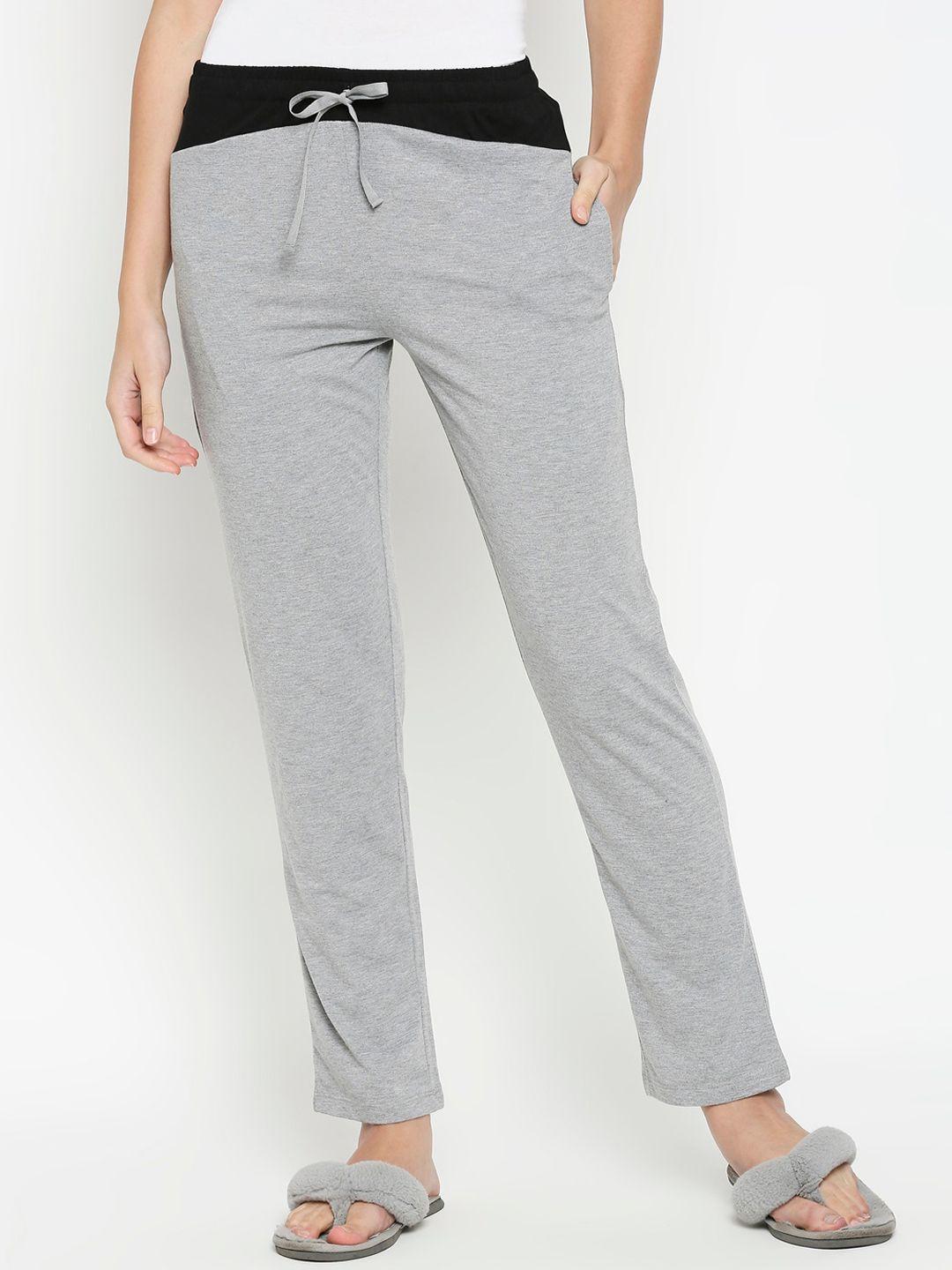 xin women grey melange solid pure cotton relaxed-fit lounge pants