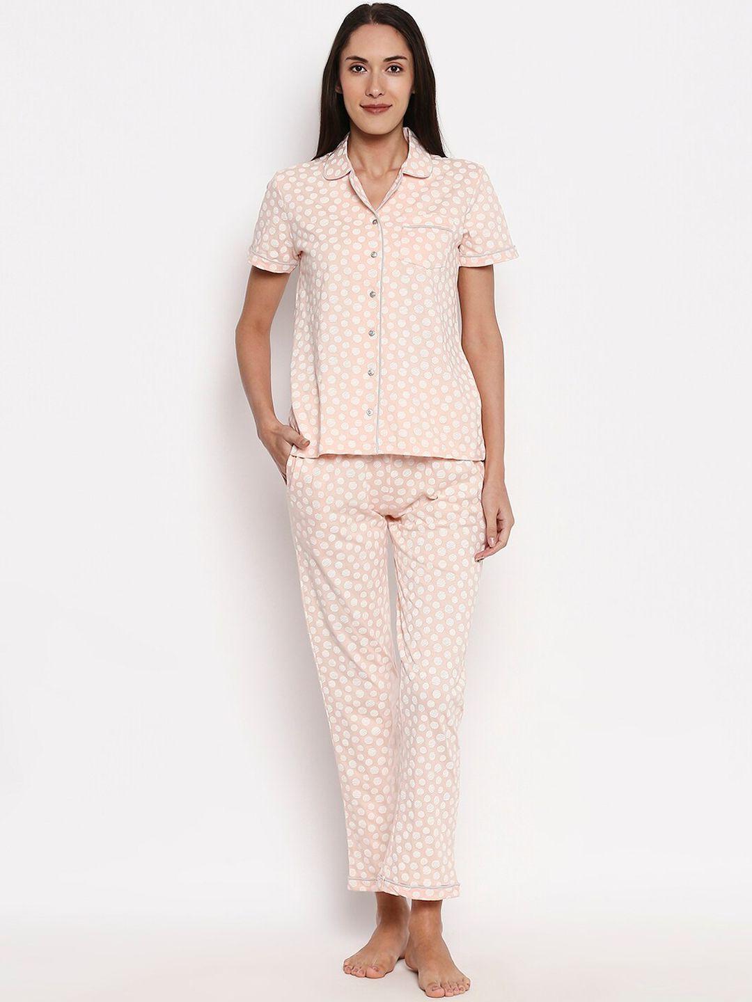 xin women peach coloured & white printed night suit