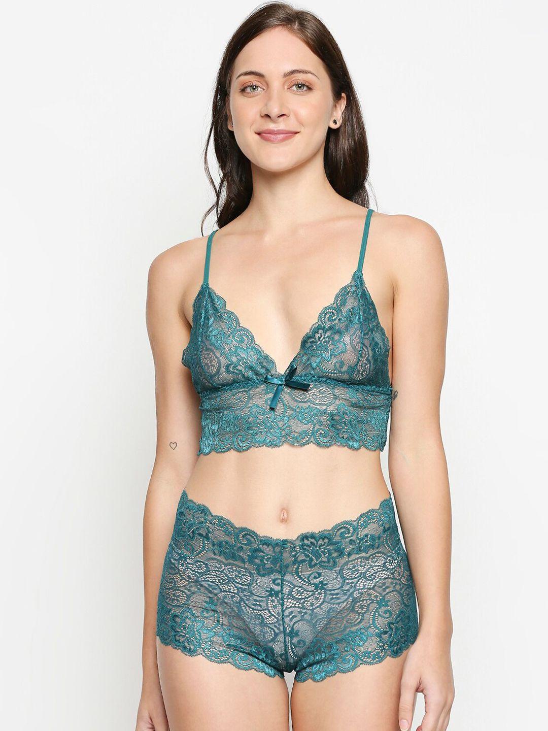 xin women teal green self-design lace lingerie set [x.bo.19042-green]