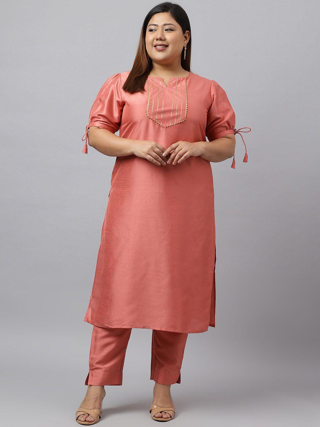 xl love by janasya women peach-coloured regular gotta patti kurta with trousers