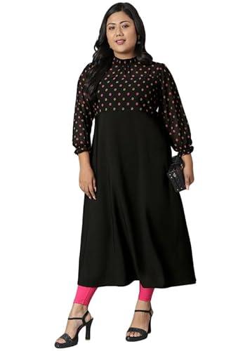 xl love - by janasya women's plus size black poly crepe polka print a-line kurta(pjne3373-kr-n-4xl)