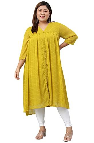 xl love - by janasya women's plus size mustard poly chiffon self design flared kurta