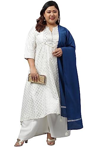 xl love - by janasya women's plus size off- white poly silk kurta with palazzo and dupatta(pj0239-kr-np-6xl)