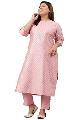 xl love - by janasya women's plus size pink poly silk kurta with pant