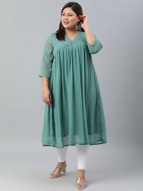 xl love by janasya green a line kurta