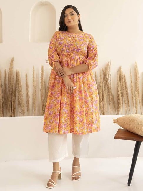 xl love by janasya orange cotton printed a line kurta