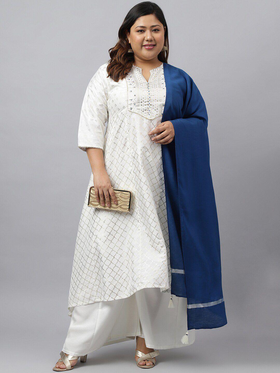 xl love by janasya plus size ethnic motifs printed a-line kurta with palazzos & dupata