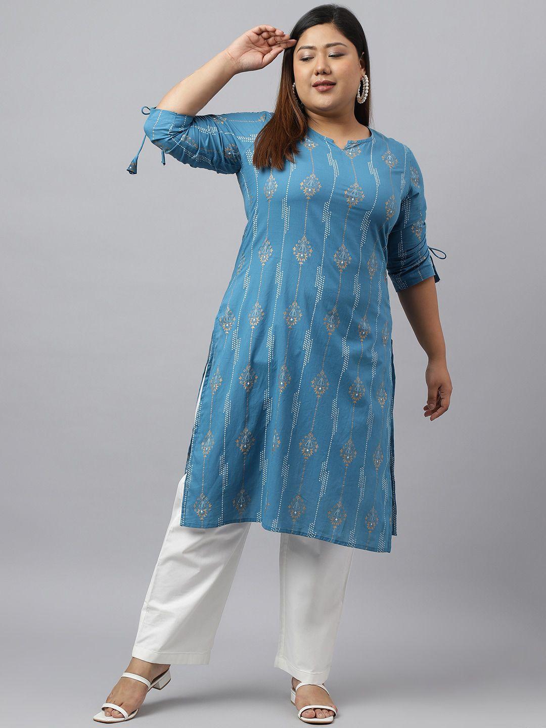 xl love by janasya plus size ethnic motifs printed pure cotton straight kurta