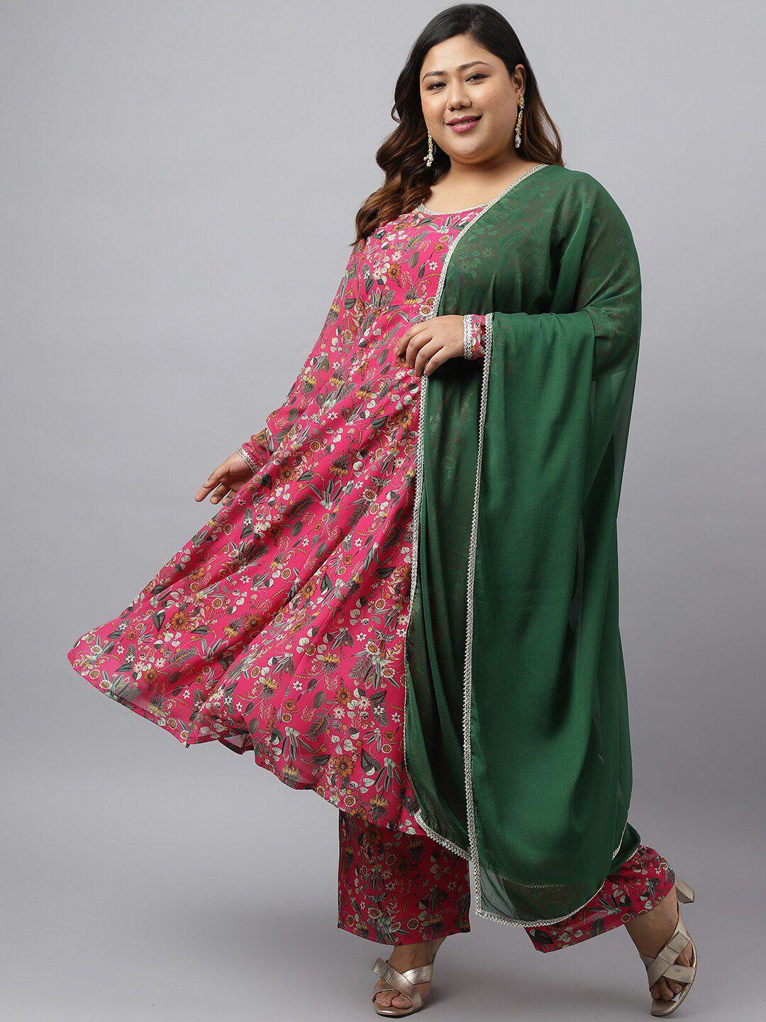 xl love by janasya plus size floral printed gotta patti kurta with palazzos & dupatta