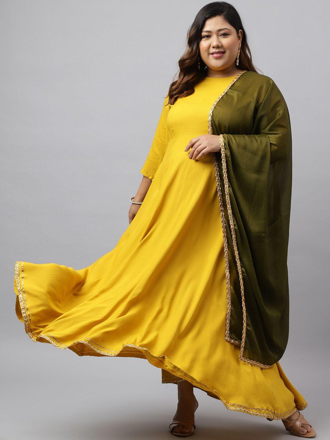 xl love by janasya plus size gotta patti anarkali kurta with duppatta