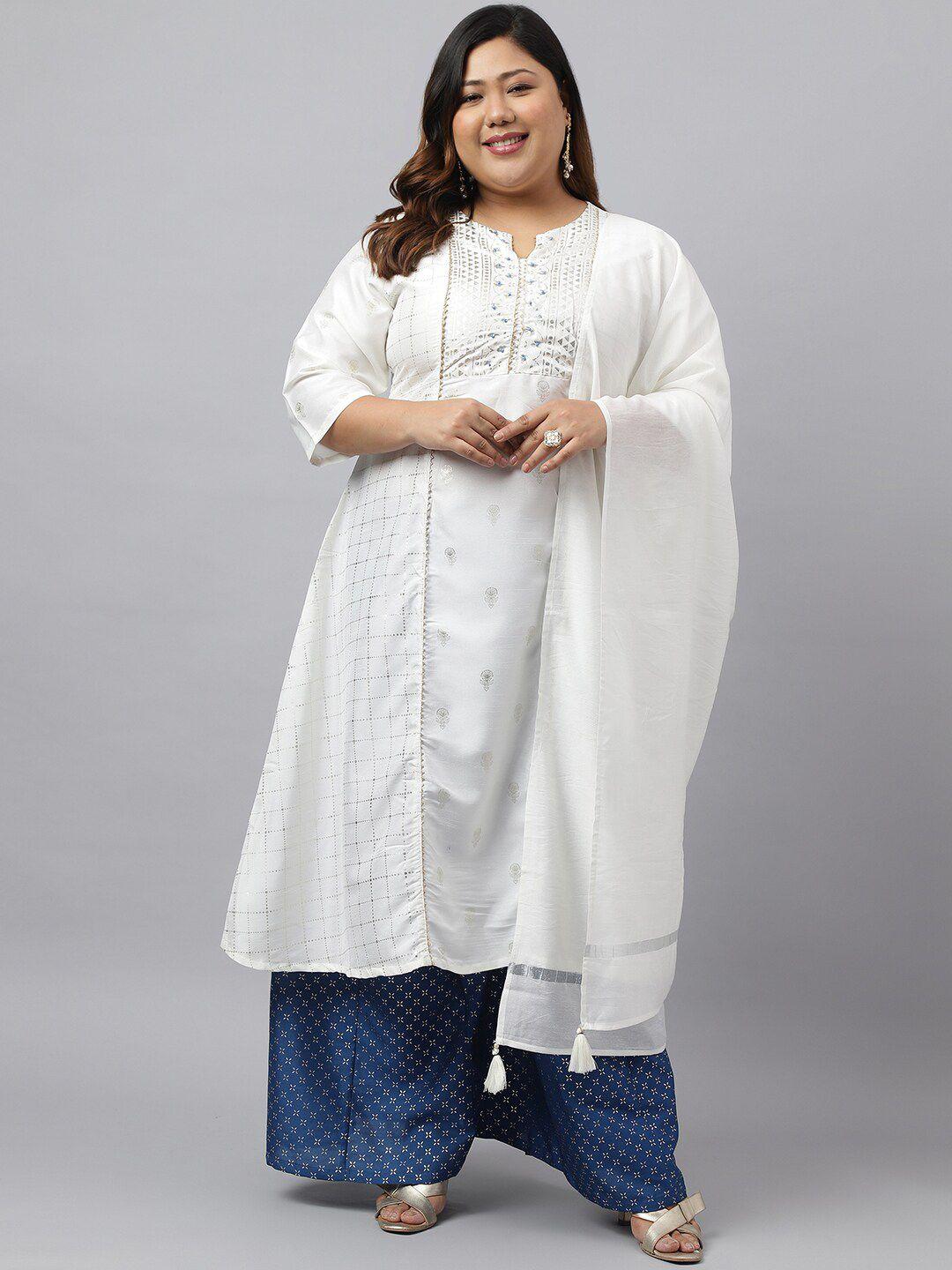 xl love by janasya printed regular beads and stones kurta with palazzos & dupatta