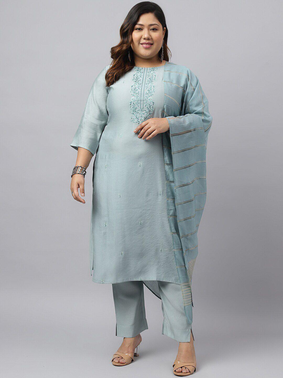 xl love by janasya thread work straight kurta with trouser & with dupatta