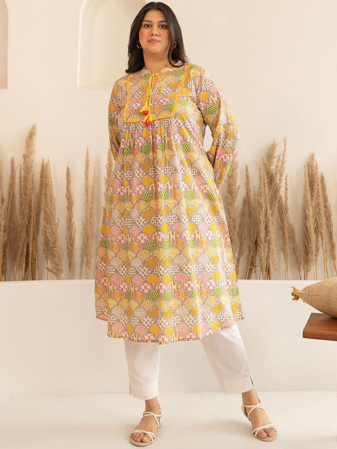 xl love by janasya women floral printed flared sleeves thread work anarkali kurta