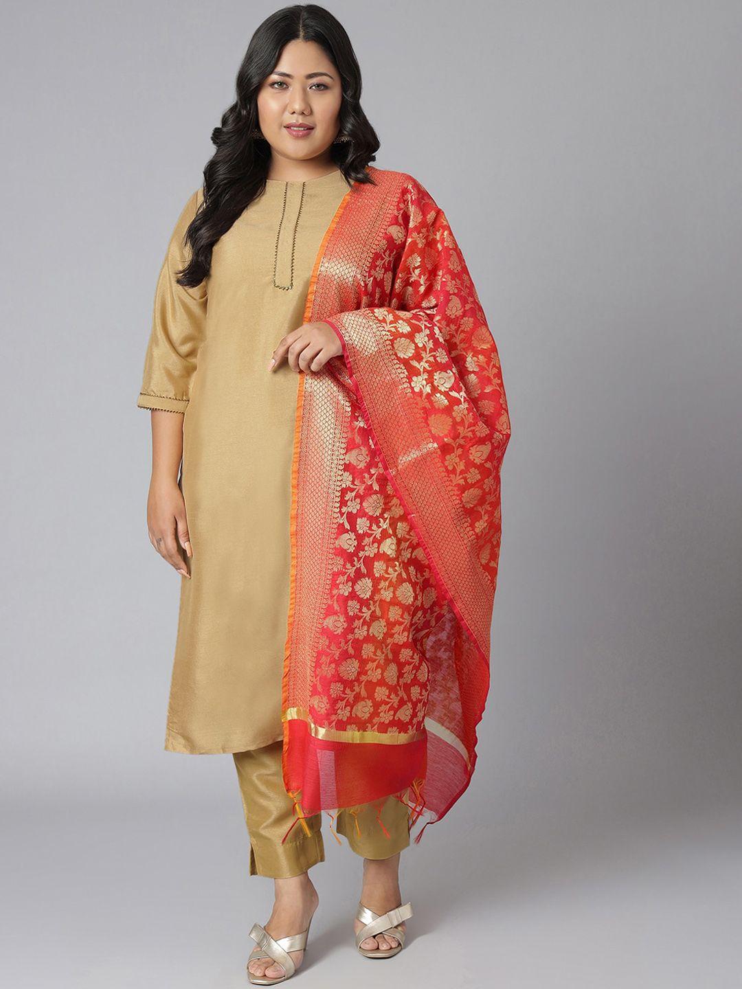 xl love by janasya women gold-toned layered gotta patti kurta with trousers & dupatta