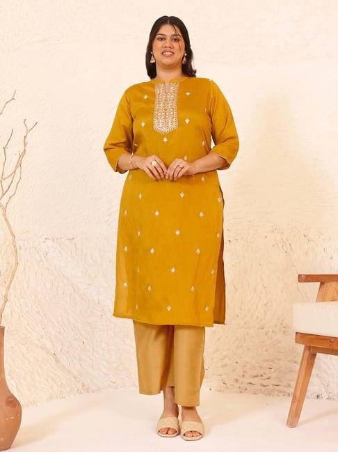 xl love by janasya yellow embroidered straight kurta