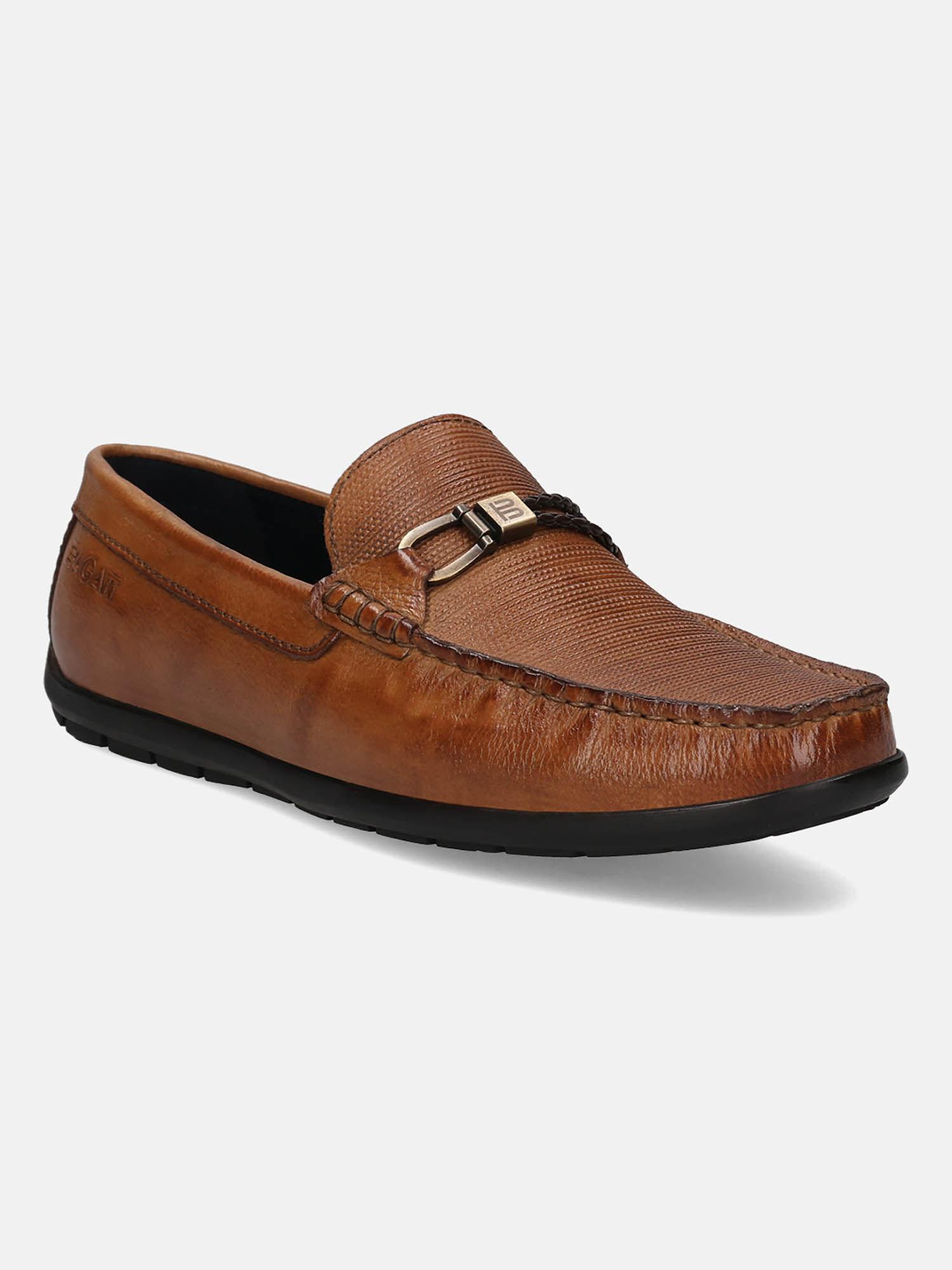 xline men cognac leather casual loafers slip-on