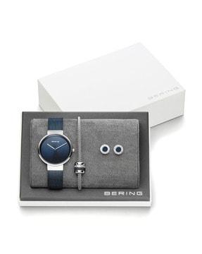 xmas-set-blue analogue watch with bracelet & earrings