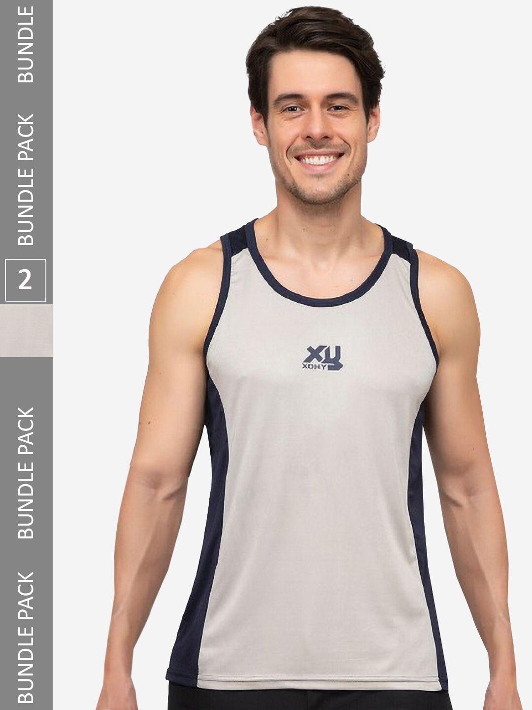 xohy pack of 2 colourblocked innerwear sports gym vest