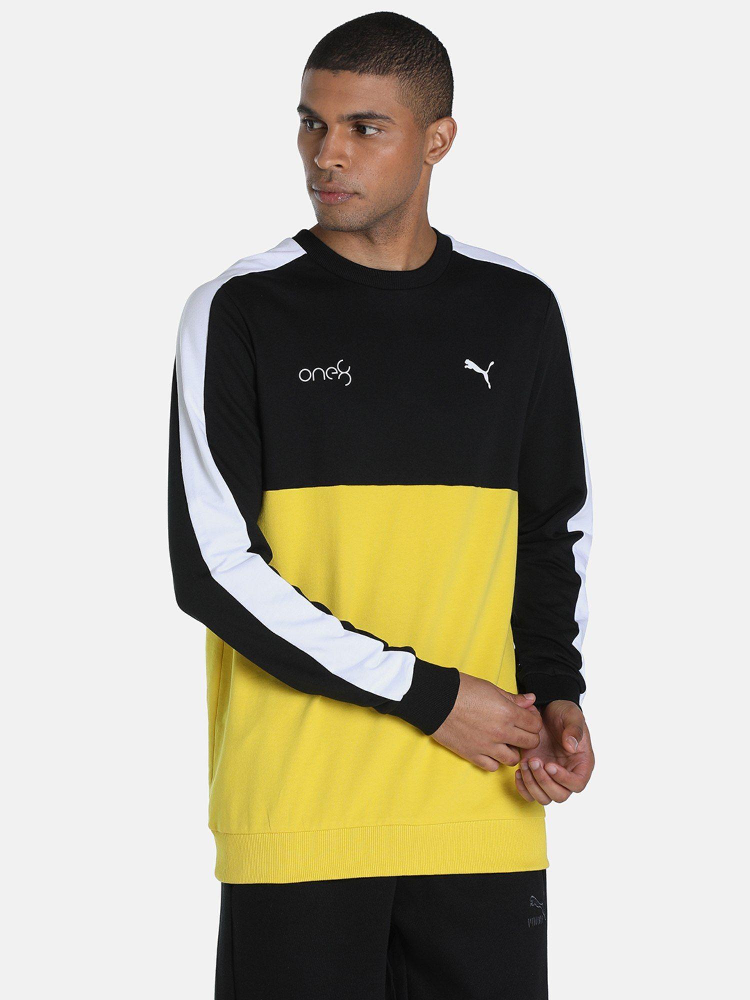 xone8 color block crew men yellow sweatshirt