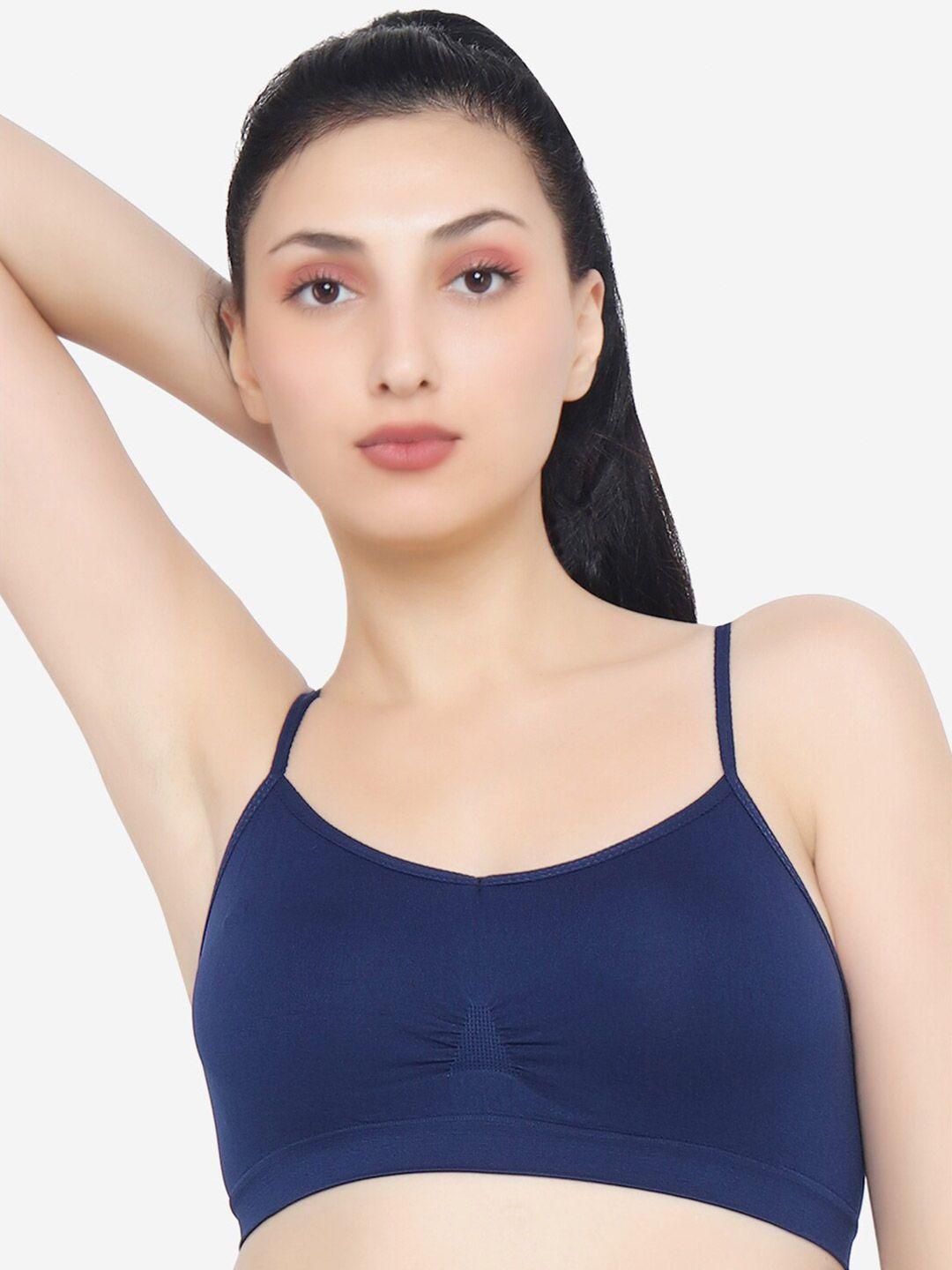 xoxo design navy blue solid non wired full coverage workout bra