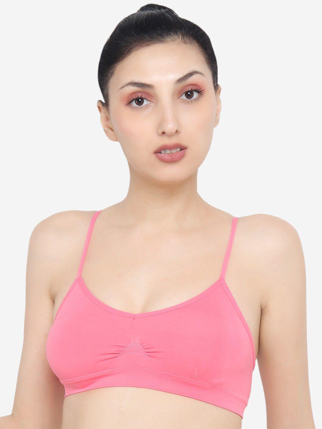 xoxo design pink solid non wired full coverage workout bra