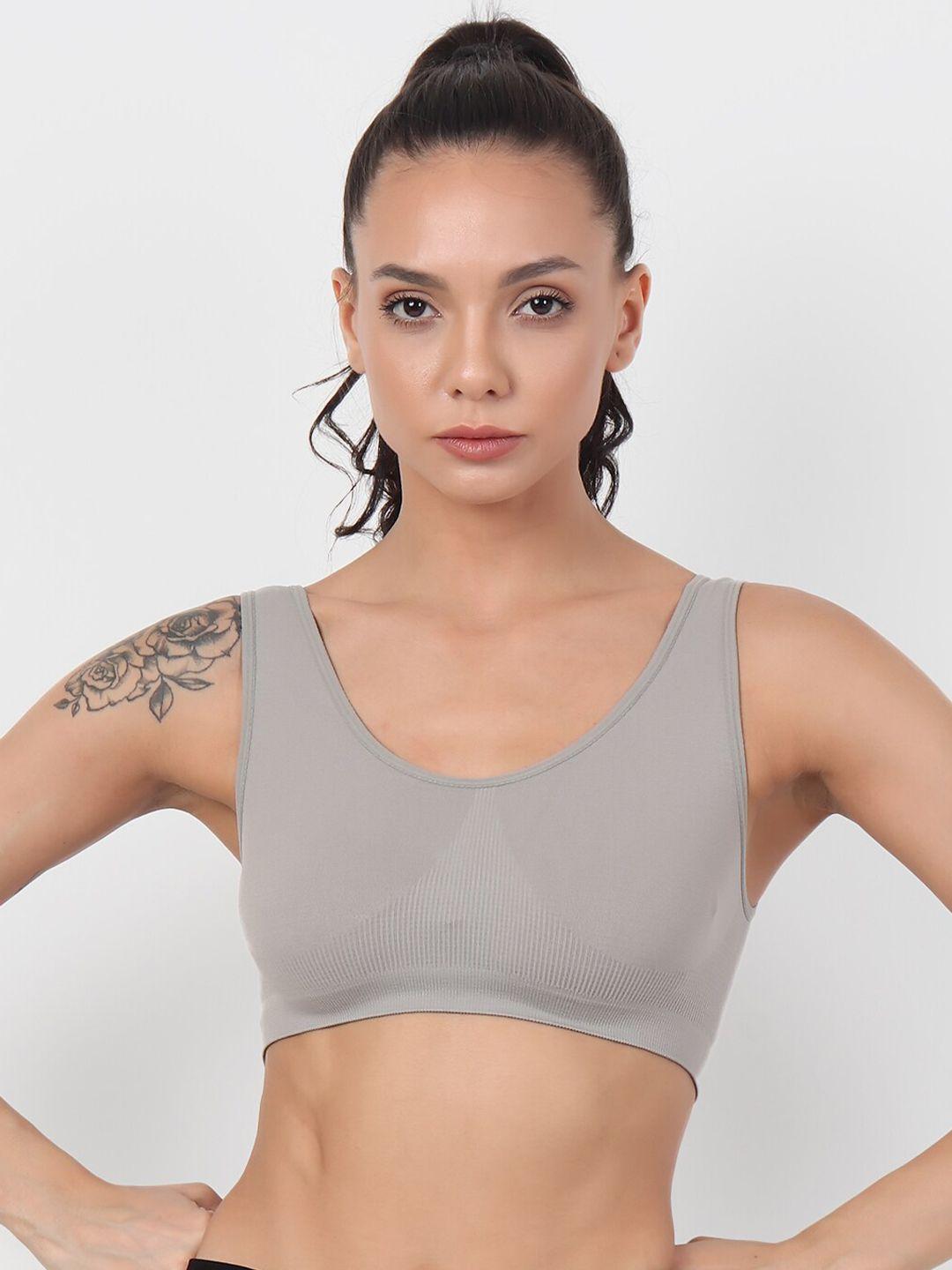 xoxo design grey solid dry fit technology workout bra - non-padded non-wired