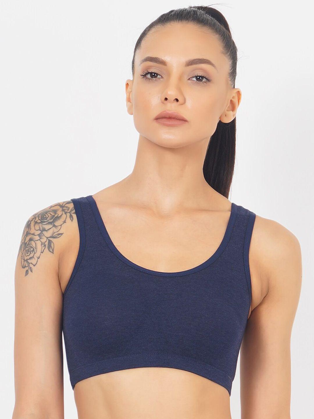 xoxo design navy blue solid non wired full coverage workout bra