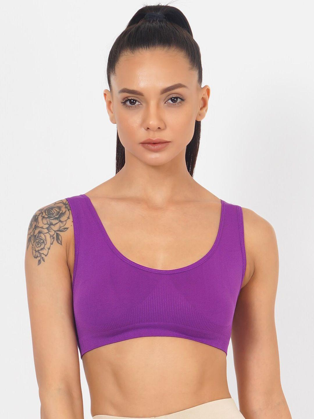 xoxo design purple solid dry fit technology workout bra - non-padded non-wired