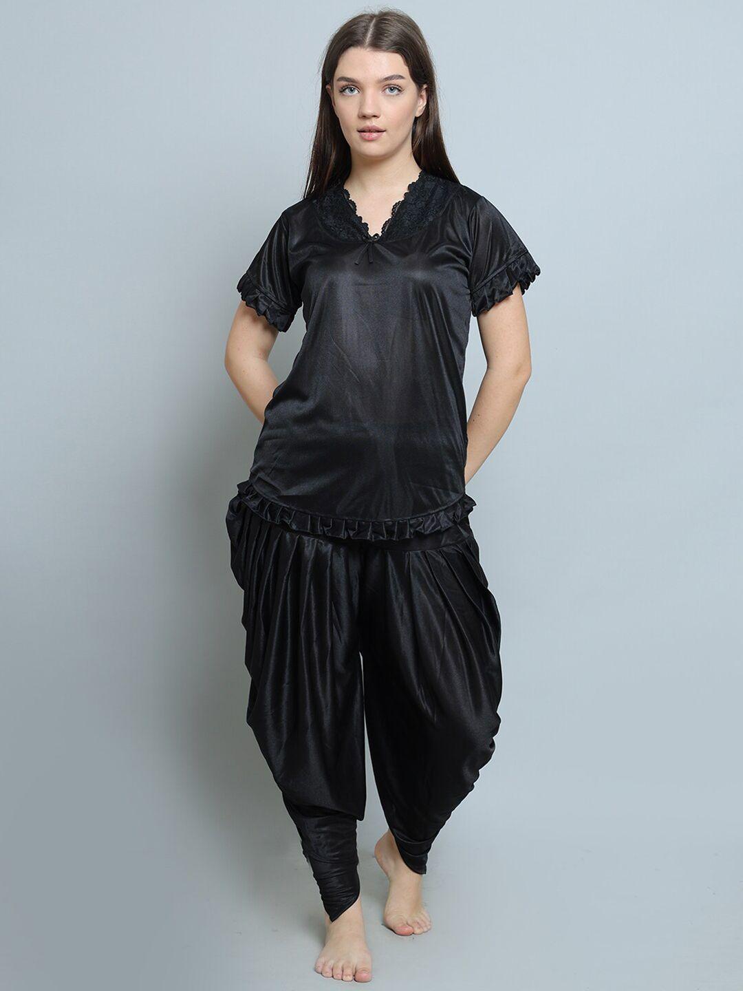 xpiox lace & ruffled v-neck short sleeves top & pyjamas