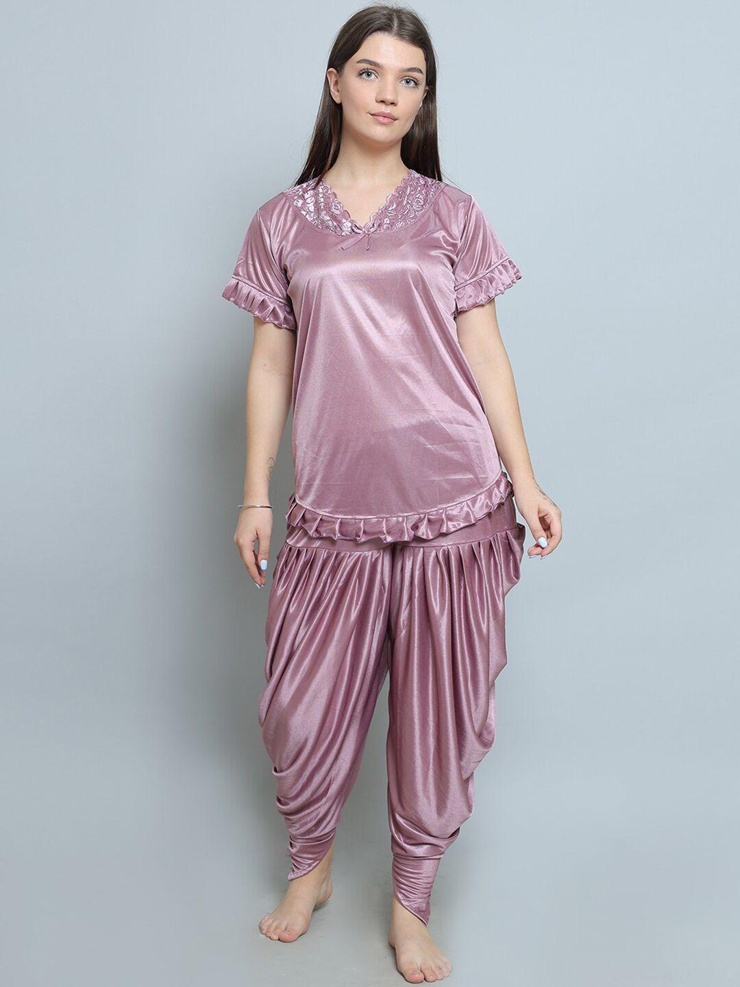 xpiox lace & ruffled v-neck short sleeves top & pyjamas