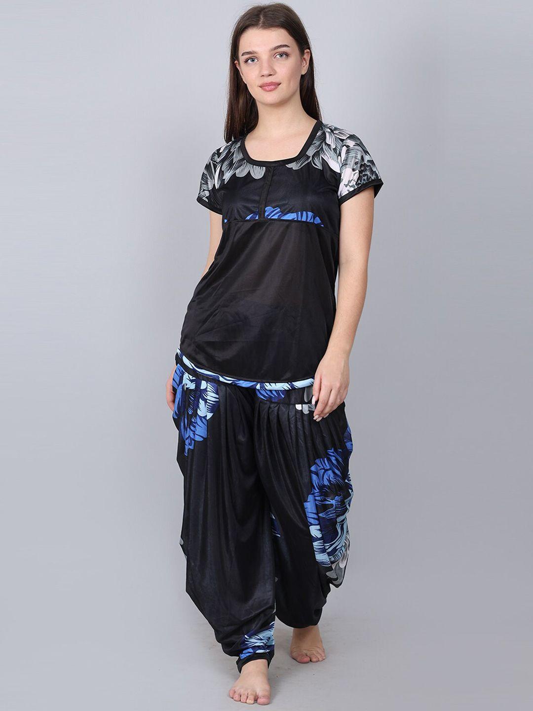 xpiox women blue & black printed night suit