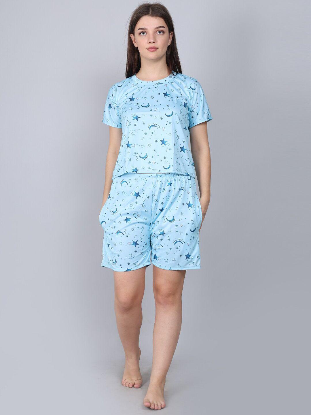 xpiox women blue printed night suit