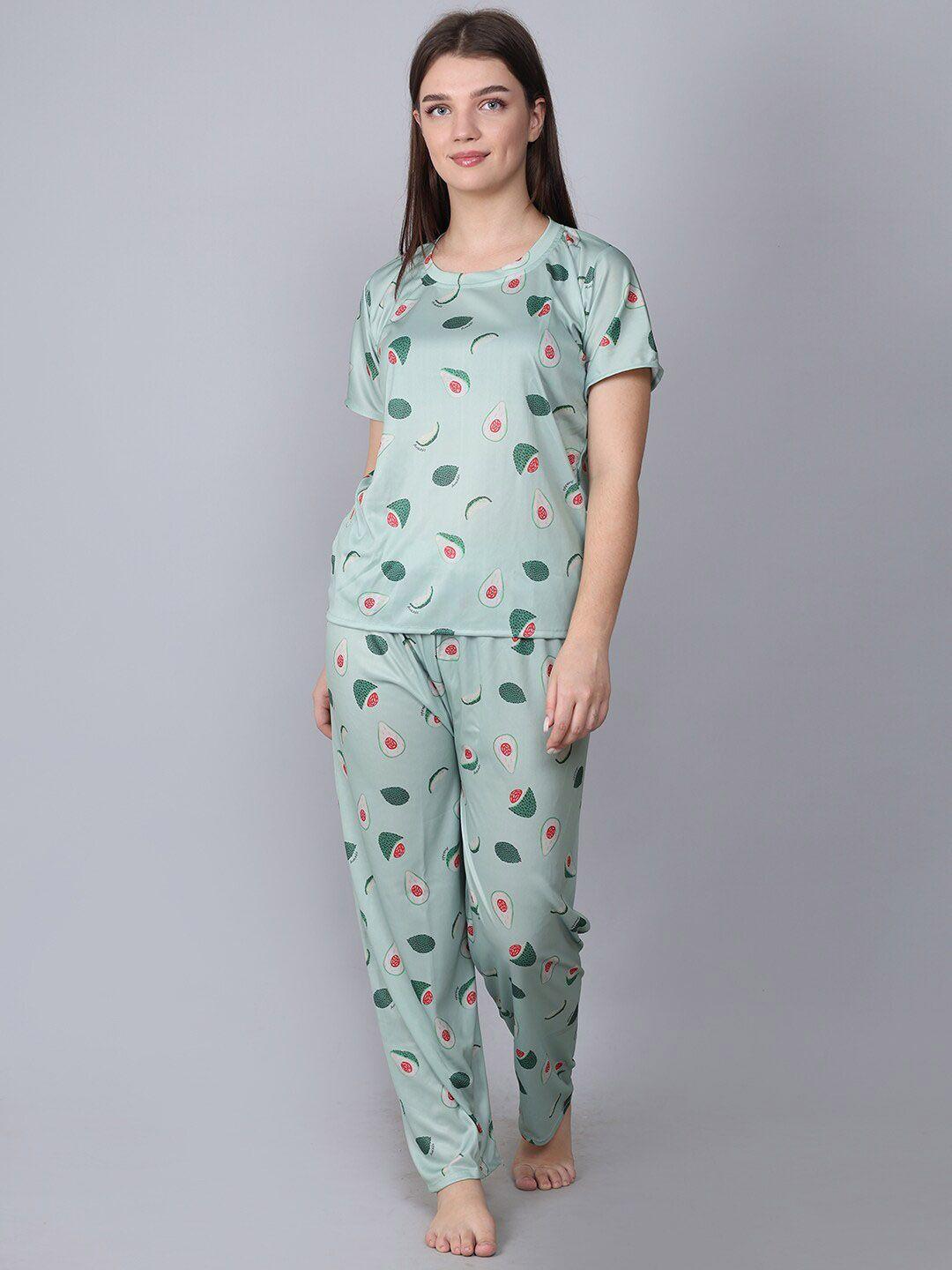 xpiox women green & red printed night suit