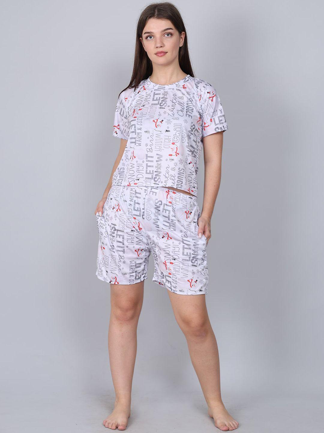 xpiox women white & grey printed night suit