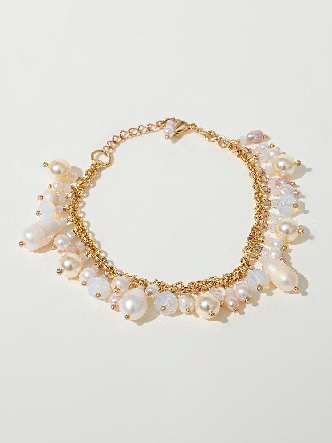 xpnsv gold-plated & beaded charm bracelet