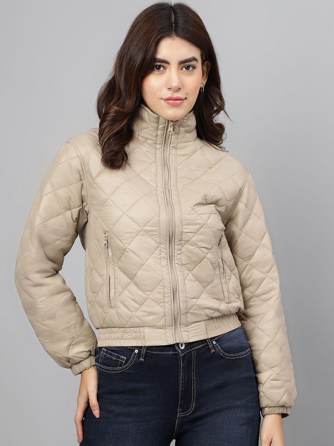 xpose women beige geometric lightweight puffer jacket