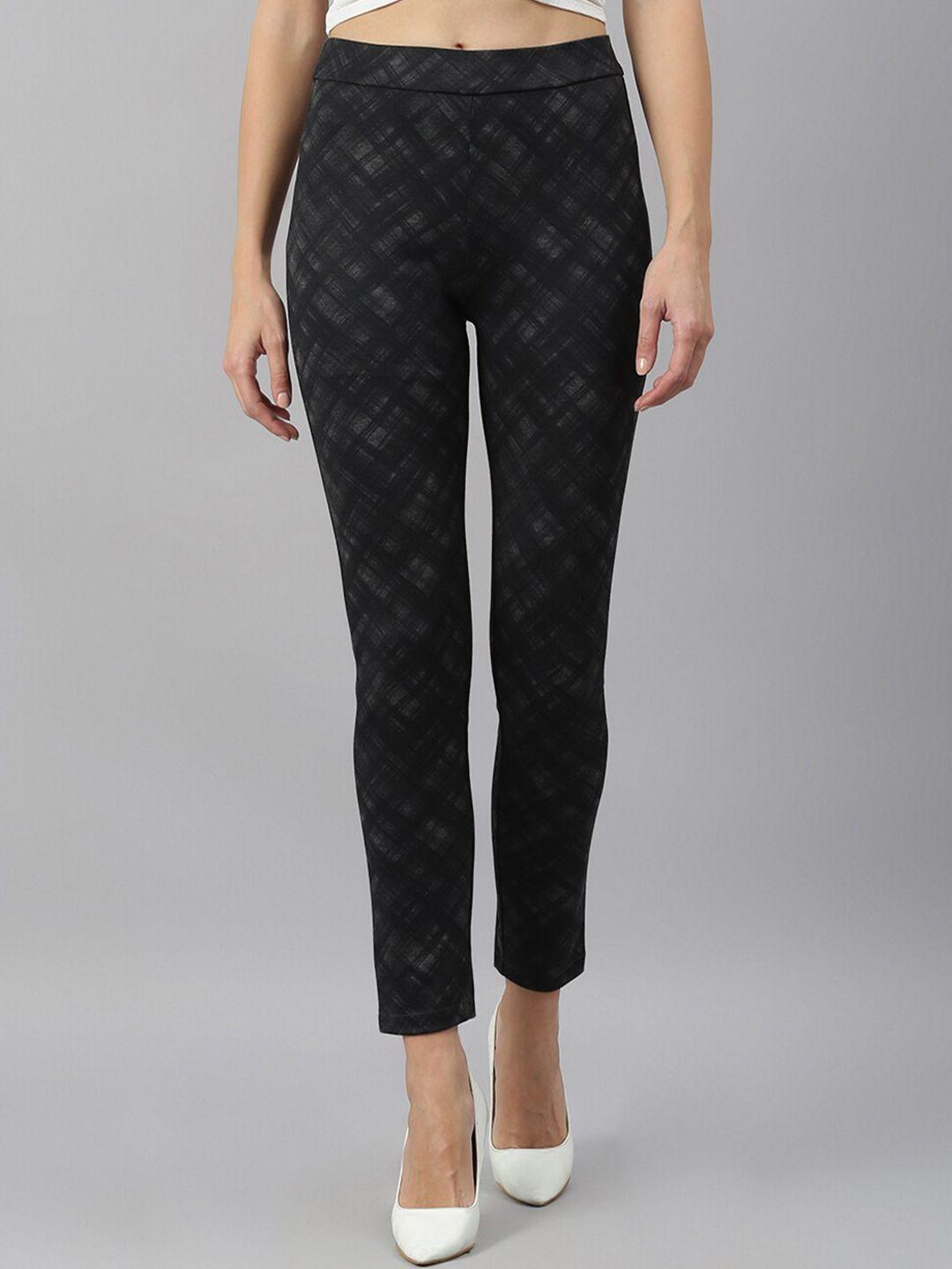 xpose women black & grey printed slim-fit treggings