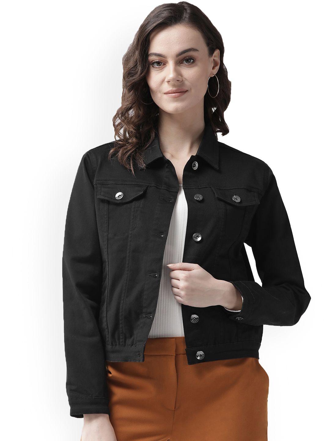xpose women black crop denim jacket