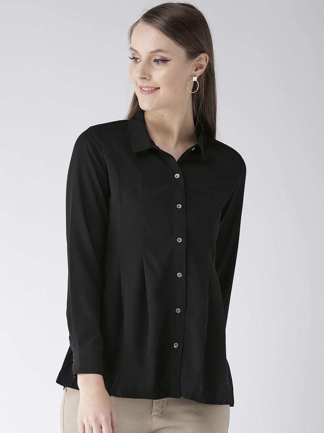xpose women black regular fit solid casual shirt