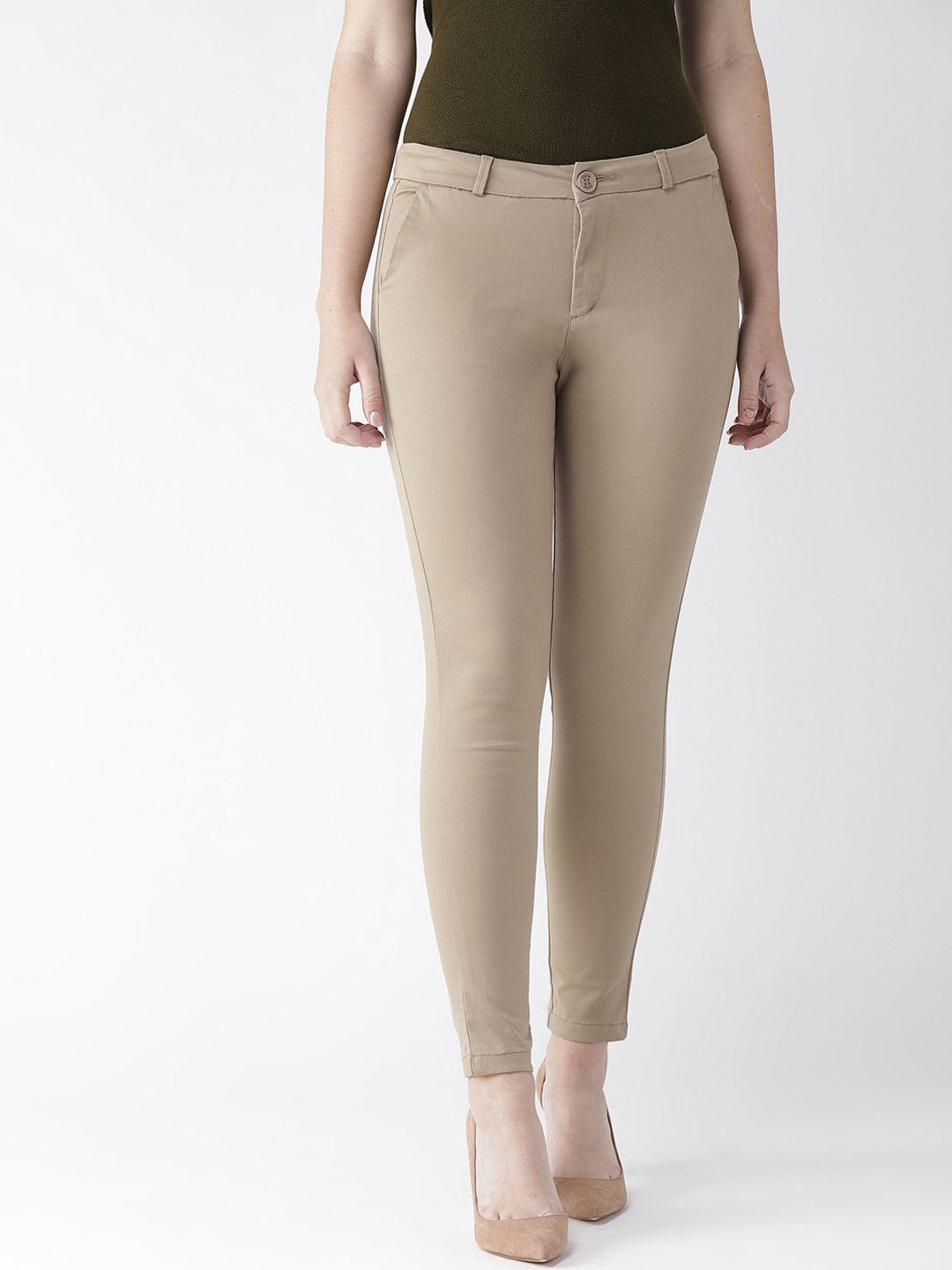 xpose women brown sharp tapered fit solid regular trousers