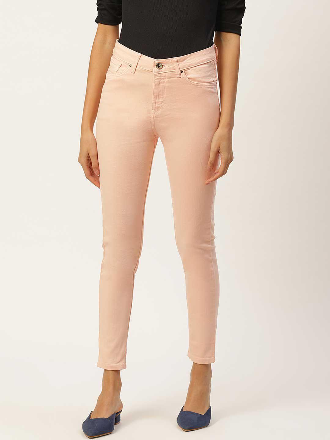 xpose women peach-coloured comfort slim fit high-rise stretchable jeans