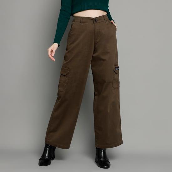 xpose women solid wide-leg cargo pants