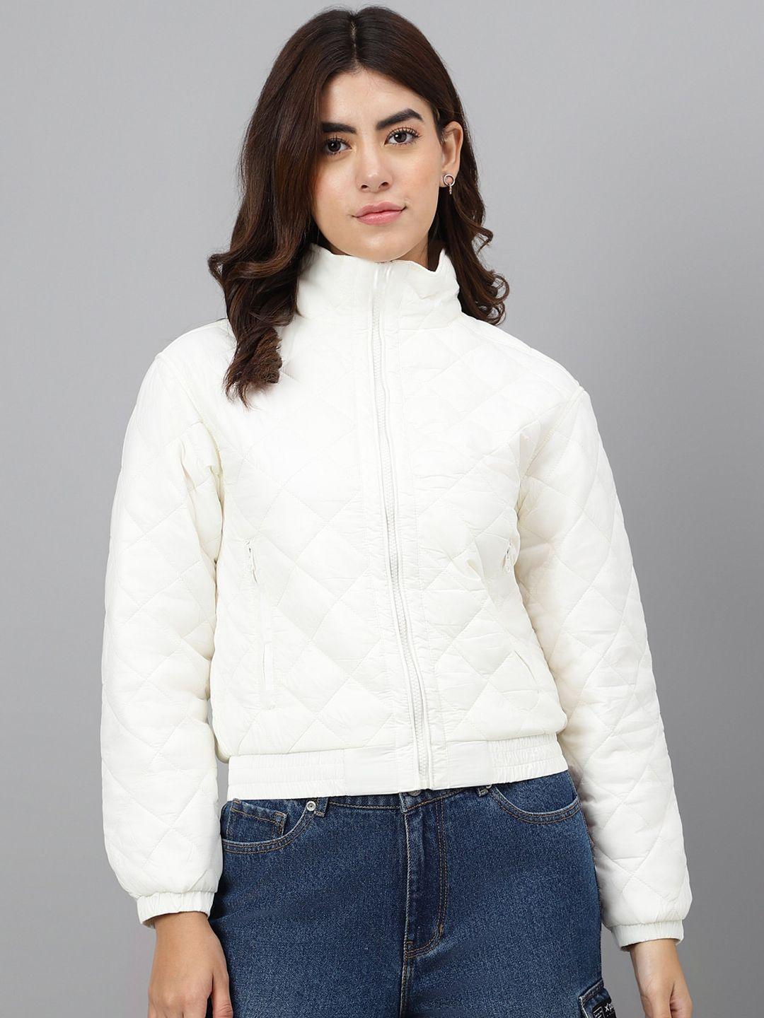 xpose women white geometric lightweight puffer jacket