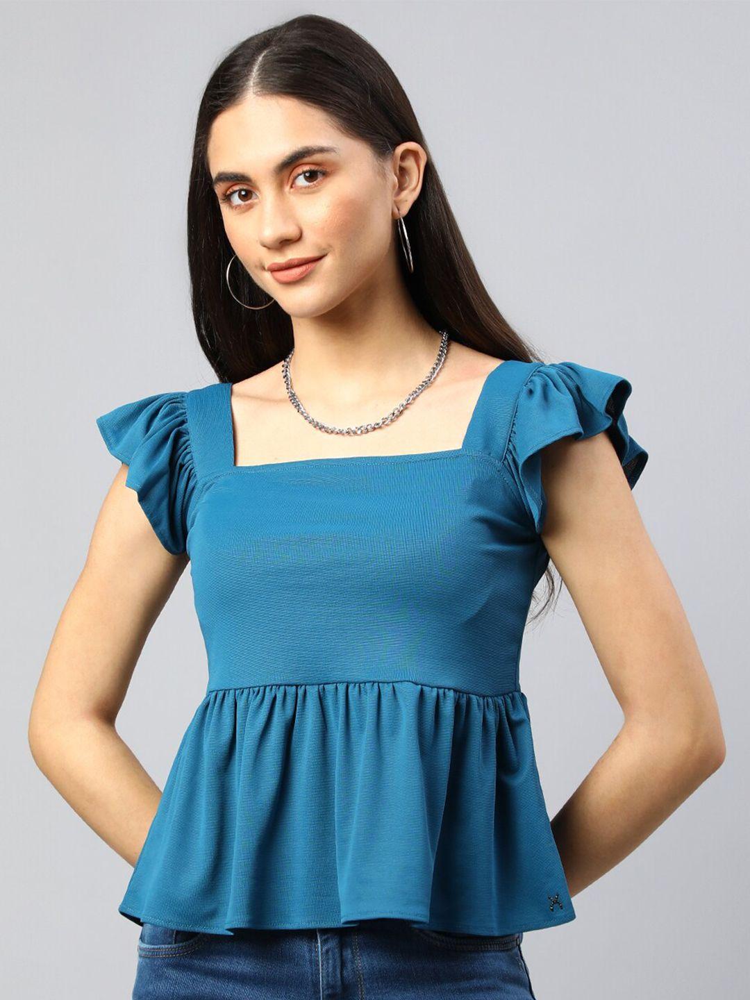 xpose blue ruffled peplum top