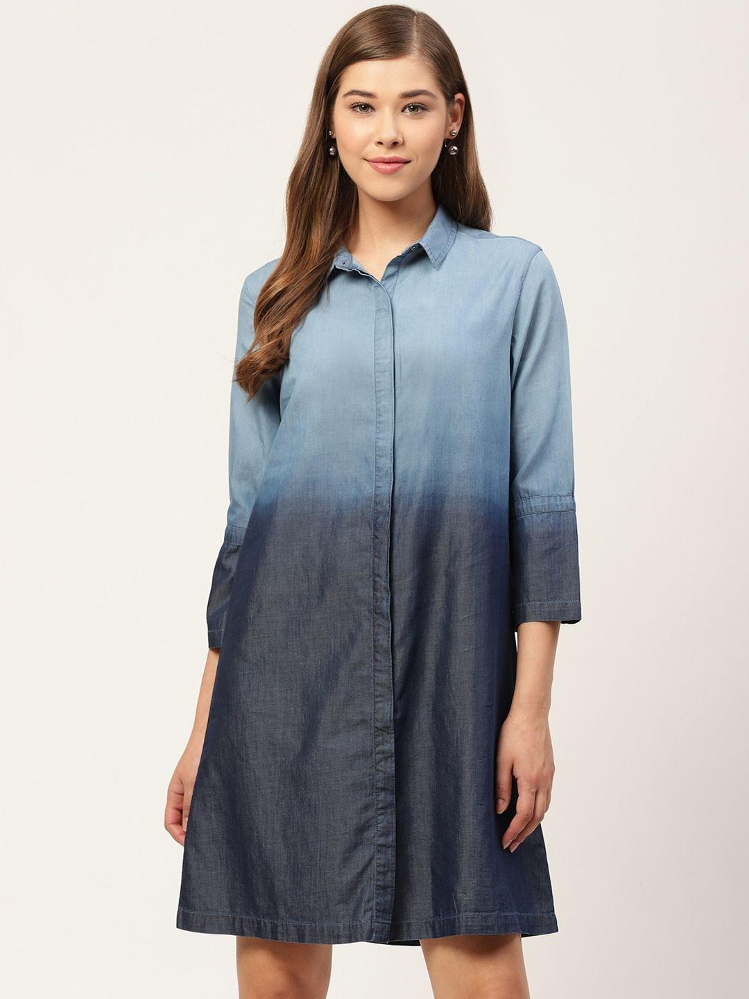 xpose blue tie and dye dyed denim shirt dress