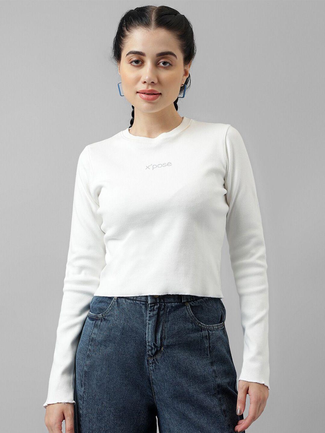 xpose long sleeves ribbed cotton crop fitted top